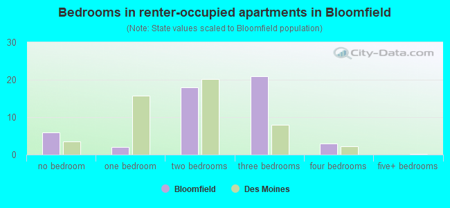 Bedrooms in renter-occupied apartments in Bloomfield