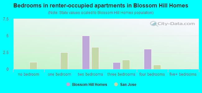 Bedrooms in renter-occupied apartments in Blossom Hill Homes