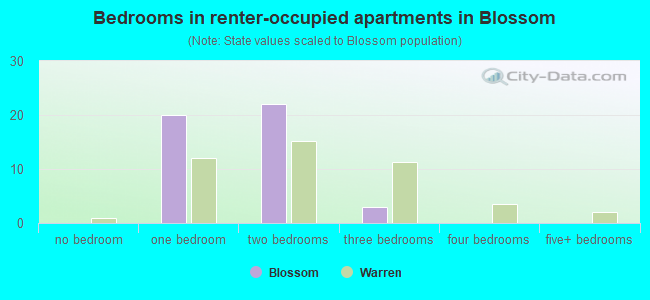 Bedrooms in renter-occupied apartments in Blossom