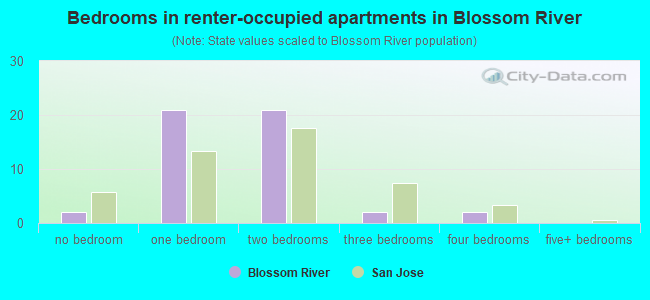 Bedrooms in renter-occupied apartments in Blossom River