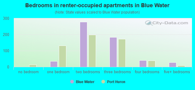 Bedrooms in renter-occupied apartments in Blue Water