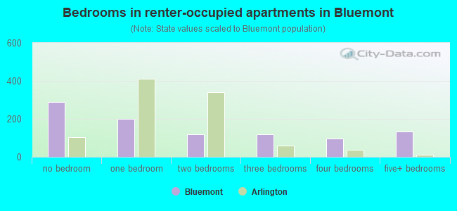 Bedrooms in renter-occupied apartments in Bluemont