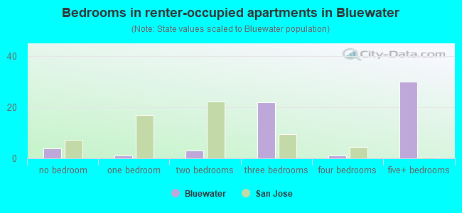Bedrooms in renter-occupied apartments in Bluewater