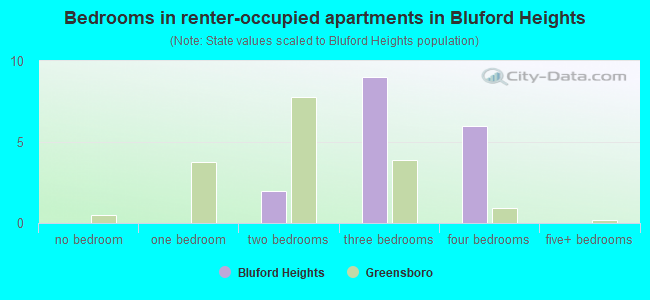 Bedrooms in renter-occupied apartments in Bluford Heights
