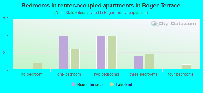 Bedrooms in renter-occupied apartments in Boger Terrace