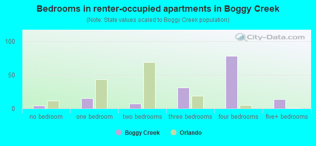Bedrooms in renter-occupied apartments in Boggy Creek