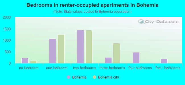 Bedrooms in renter-occupied apartments in Bohemia