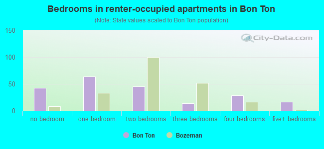 Bedrooms in renter-occupied apartments in Bon Ton