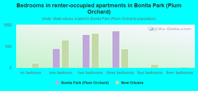 Bedrooms in renter-occupied apartments in Bonita Park (Plum Orchard)