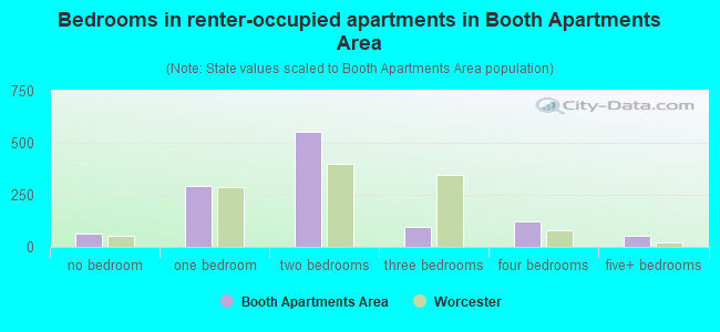 Bedrooms in renter-occupied apartments in Booth Apartments Area