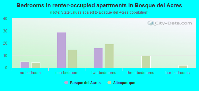 Bedrooms in renter-occupied apartments in Bosque del Acres