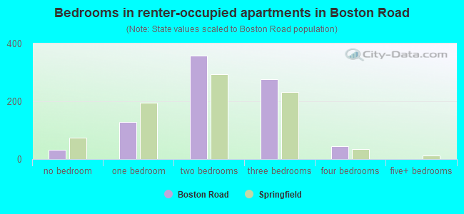 Bedrooms in renter-occupied apartments in Boston Road