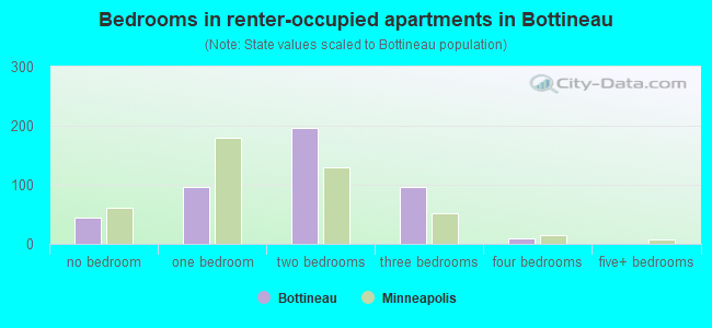 Bedrooms in renter-occupied apartments in Bottineau