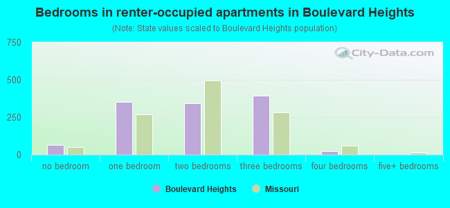 Bedrooms in renter-occupied apartments in Boulevard Heights