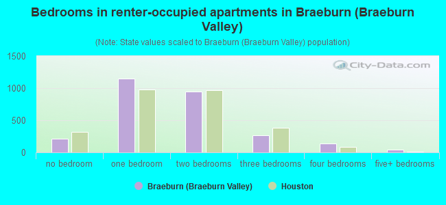 Bedrooms in renter-occupied apartments in Braeburn (Braeburn Valley)
