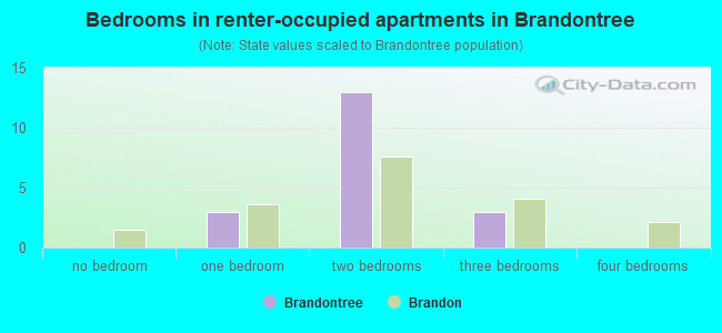 Bedrooms in renter-occupied apartments in Brandontree