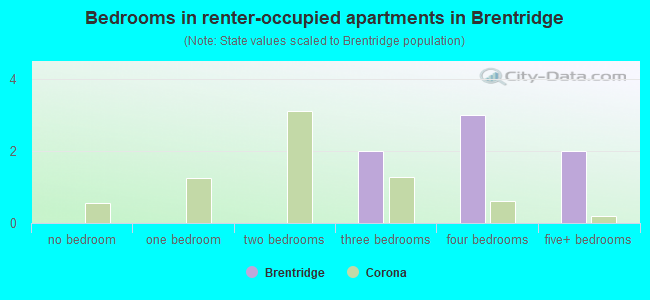Bedrooms in renter-occupied apartments in Brentridge