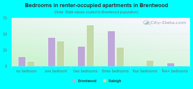 Bedrooms in renter-occupied apartments in Brentwood