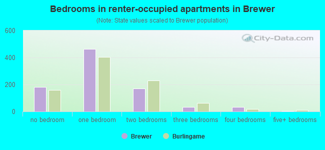 Bedrooms in renter-occupied apartments in Brewer