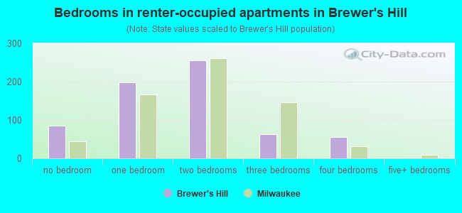 Bedrooms in renter-occupied apartments in Brewer's Hill