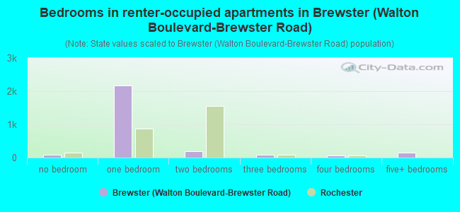 Bedrooms in renter-occupied apartments in Brewster (Walton Boulevard-Brewster Road)