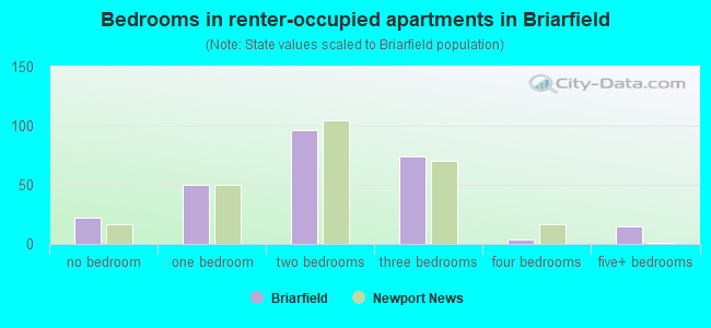 Bedrooms in renter-occupied apartments in Briarfield