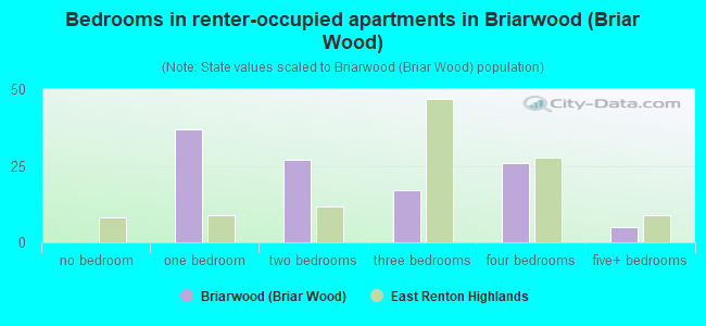 Bedrooms in renter-occupied apartments in Briarwood (Briar Wood)