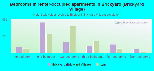 Bedrooms in renter-occupied apartments in Brickyard (Brickyard Village)