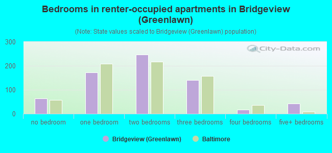 Bedrooms in renter-occupied apartments in Bridgeview (Greenlawn)