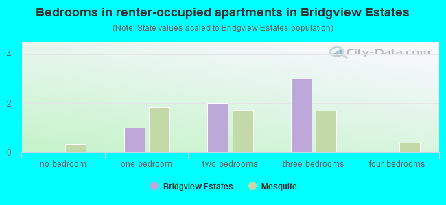Bedrooms in renter-occupied apartments in Bridgview Estates