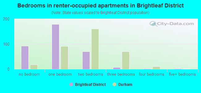 Bedrooms in renter-occupied apartments in Brightleaf District