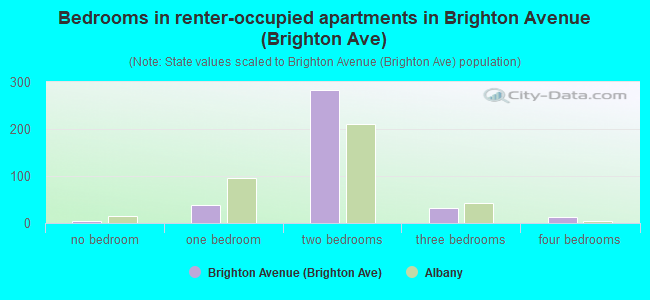 Bedrooms in renter-occupied apartments in Brighton Avenue (Brighton Ave)