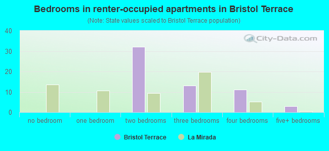 Bedrooms in renter-occupied apartments in Bristol Terrace