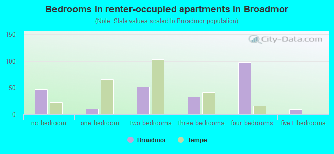Bedrooms in renter-occupied apartments in Broadmor