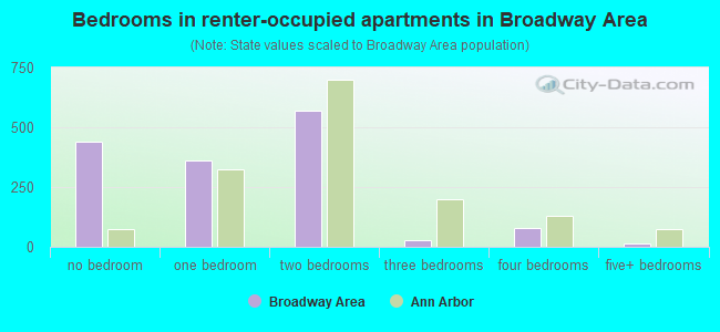 Bedrooms in renter-occupied apartments in Broadway Area
