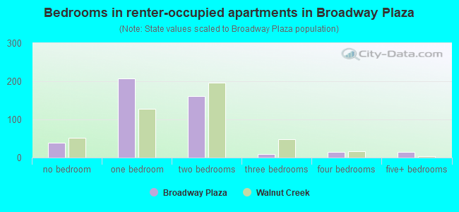 Bedrooms in renter-occupied apartments in Broadway Plaza