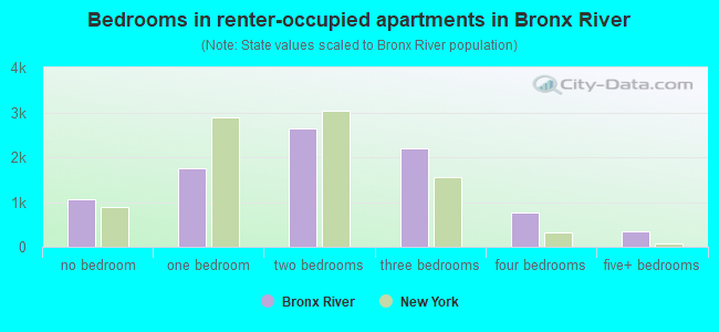 Bedrooms in renter-occupied apartments in Bronx River