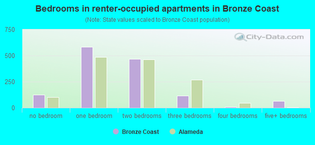Bedrooms in renter-occupied apartments in Bronze Coast
