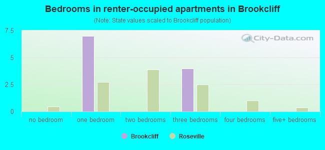 Bedrooms in renter-occupied apartments in Brookcliff