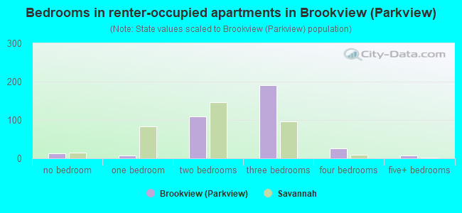 Bedrooms in renter-occupied apartments in Brookview (Parkview)