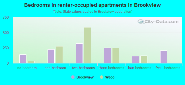 Bedrooms in renter-occupied apartments in Brookview