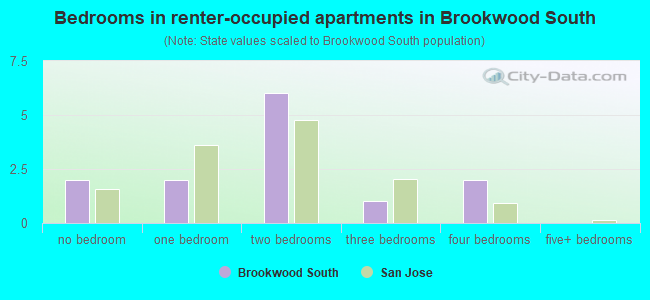 Bedrooms in renter-occupied apartments in Brookwood South