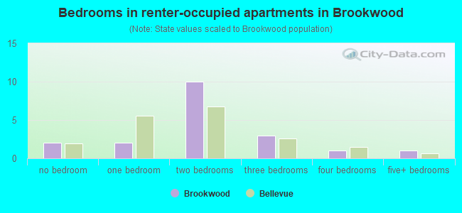 Bedrooms in renter-occupied apartments in Brookwood