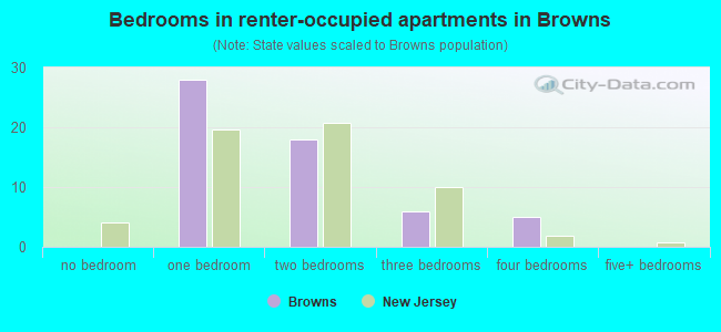Bedrooms in renter-occupied apartments in Browns