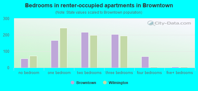 Bedrooms in renter-occupied apartments in Browntown