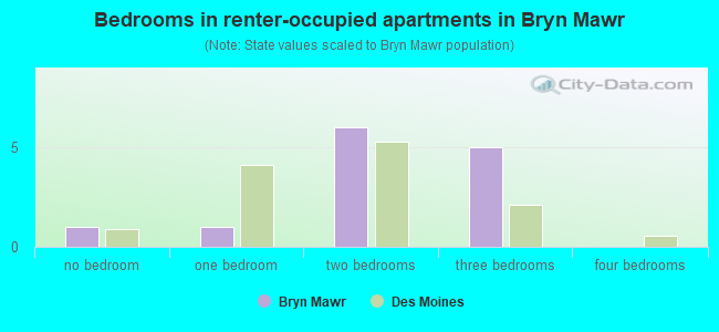 Bedrooms in renter-occupied apartments in Bryn Mawr