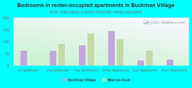 Bedrooms in renter-occupied apartments in Buckman Village