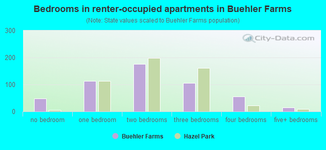 Bedrooms in renter-occupied apartments in Buehler Farms