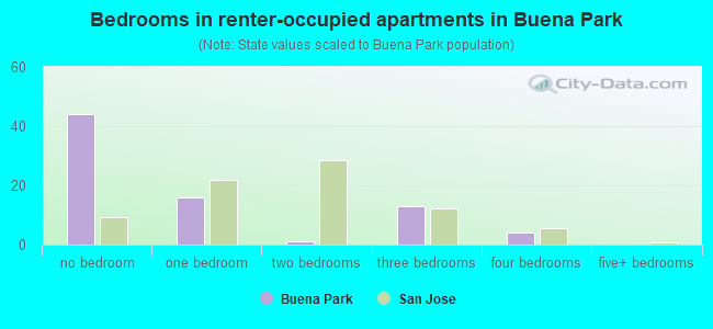 Bedrooms in renter-occupied apartments in Buena Park