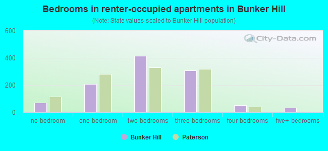 Bedrooms in renter-occupied apartments in Bunker Hill